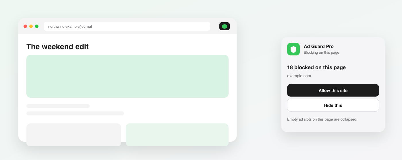 Ad Guard Pro — banner ads, video ads, and pop-ups blocked before they load